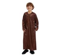 Caftan 2026 - Vêtements de prière musulmans, thobes arabes, caftan à manches longues, robe à col rond, costume national, ensemble de robes brodées à manches longues pour adolescents, café, 7-8 ans