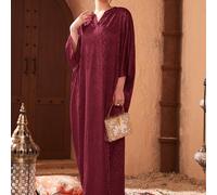 Caftan à manches chauve-souris avec encolure échancrée en jacquard, robe arabe modeste L,M,S,XL,XS,XXL,XXSUnicoloreTissu tissé