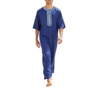 Caftan à manches courtes et col rond pour homme - Style décontracté - Classique - Musulman - Broderie - Haut Royalty Dubaï - Léger et respirant - Chemise d'été pour la plage et les vacances, B2