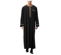 Caftan à manches longues en lin pour homme - Robe musulmane boutonnée avec poches - Tuniques Abaya - Kandoura - Courte - Été - Islam - Imprimé musulman - Robe multicolore - Arabe islamique