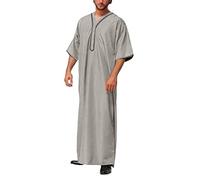 Caftan à manches longues en lin pour homme - Robe musulmane boutonnée avec poches - Tuniques Abaya - Kandoura - Courte - Été - Islam - Imprimé musulman - Robe multicolore - Arabe islamique