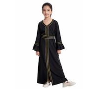 Caftan à manches longues pour enfants et filles, vêtements de prière, robe musulmane, Abaya en mousseline, Noir , 3-4 ans
