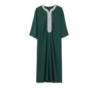 Caftan Hommes Musulman Thobe Islamique Classique Coupe Regular Fit Abaya Élégante Robe Traditionnelle Vêtements Arabes Hommes Manches Longues Col en V Vêtements de prière Abaya pour Hommes, P vert