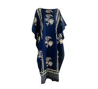 Caftan JAVA - En coton imprimé plage - Robe de taille unique - En grande taille - Fabriqué à la main - Robe de plage en batik - Bleu -