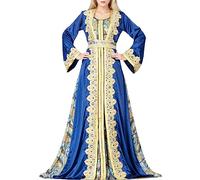 Caftan Longue pour Femme - Style Oriental et Musulman - Royalty Dubaï - Robe d'Été Africaine - Bohème - Plage - Grande Taille - Bleu, L