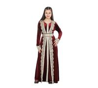 Caftan marocain Velours Enfant Fille trés Elegant - Ceinture Assortie - Ensemble 2 Pieces- Kaftan 13/14 Ans Rouge