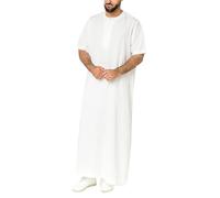 Caftan pour homme col en V à manches longues - Bouton long Thobe côté fendu - Coupe universelle - Vêtements de prière pour hommes - Vêtements arabes - Costume de prêtre