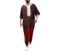 Caftan - Robe musulmane longue à manches longues - Robe de nuit - Vêtement de prière pour homme - Vêtement islamique à manches courtes - Robe arabe abaya, rouge, XL