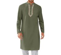 Caftan Robe musulmane pour homme Col boutonné Manches longues Thobe Vêtements arabes Moyen-Orient Robes de prière pour hommes Costumes traditionnels ethniques islamiques, vert, M