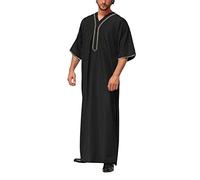 Caftan Vêtements de prière pour homme - Robe musulmane traditionnelle islamique - Col rond - Manches longues - Tunique élégante - Cadeau de l'Aïd - Vêtement de détente doux, O Noir., XXXXL