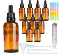 CafullCon Lot de 10 flacons à pipette réutilisables de 50 ml, avec pipette, en verre ambré, avec entonnoir, seringue, compte-gouttes, autocollant, flacon de pharmacie pour huiles essentielles et