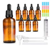 CafullCon Lot de 8 bouteilles à pipette, 100 ml, réutilisables, anti-UV, avec pipette, bouteille en verre ambré avec entonnoir, seringue, compte-gouttes, autocollant, flacon de pharmacie pour huiles