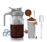 Cafultgo Cafetière à froid, pichet en verre de 800ML, filtre en acier inoxydable, couvercle hermétique,Cuillère et tasse brosse (32OZ Grey)