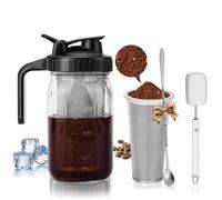Cafultgo Cafetière à froid, pichet en verre de 800ML, filtre en acier inoxydable, couvercle hermétique,Cuillère et tasse brosse (32OZ Black)