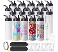 Cafultgo Lot de 20 tasses à sublimation pour machine à presser à chaud - 590 ml - Isolation à double paroi - Avec couvercle et paille - Convient pour l'alpinisme, le travail et les voyages