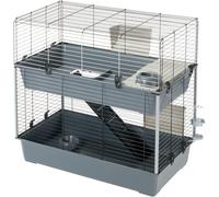 Cage À 2 Étages Pour Lapins Rabbit 100 Double,Maisonnette Pour Petits Animaux,Clapier Avec Accessoires Inclus,En Métal Vernis Noir Et En Plastique,95 X 57 X H 93,5 Cm
