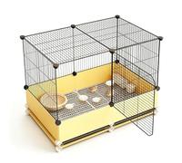 Cage À Cailles avec Bac Coulissant Enclos en Métal Espacement des Fils De 1,4 Cm Panneau De Protection Surélevé De 17cm Poulailler pour Petits Animaux Facile À Nettoyer(Yellow,70x35x58cm)
