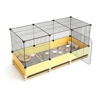 Cage À Cailles avec Bac Coulissant Enclos en Métal Espacement des Fils De 1,4 Cm Panneau De Protection Surélevé De 17cm Poulailler pour Petits Animaux Facile À Nettoyer(Yellow,105x45x58cm)