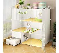 Cage à chat DIY avec bac à litière, panneau transparent, parc avec échelle, fil métallique amovible pour petits animaux
