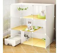 Cage à chat DIY avec bac à litière, panneau transparent, parc avec échelle, fil métallique amovible pour petits animaux et chatons