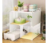 Cage à chat DIY avec bac à litière, panneau transparent, parc avec échelle, fil métallique amovible pour petits animaux et chatons