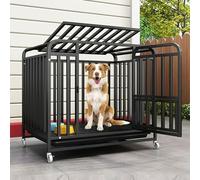 Cage à chenil avec Roues verrouillables, Toit en Tube carré galvanisé épais et puits de lumière Plateau Amovible(Black,95 cm L x 65 cm W x 85 cm H)