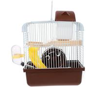 Cage à Chinchilla Double Couche Glissière Marron, Maison Portable | Pp et Fil de Fer, Roue Intégrée et Gourde Anti-fuite, Format pour Petits Animaux, Structure à Deux Niveaux