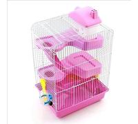 Cage à hamster à 3 étages avec gamelle, roue de course, rail coulissant, accessoire pour animaux domestiques, cage de voyage pour hamster (rose)