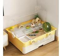Cage à hamster à monter soi-même, type tiroir, tunnel dôme, boîte d'élevage, design double couche, grand toit ouvrant entièrement ouvert (jaune)