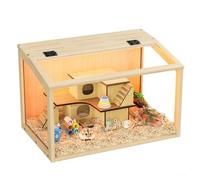 Cage à hamster - BingoPaw - Cage pour rongeurs avec couvercle ouvrable fenêtre en Verre Trempé - 60x40x40cm - Bois Naturel