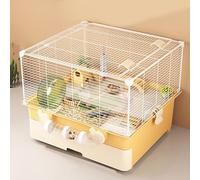 Cage à hamster de luxe, en maille métallique, design double couche, espace extra large, avec salle de bain, tunnel (jaune)