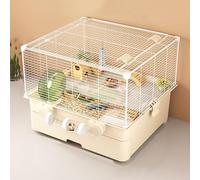 Cage à hamster de luxe, en maille métallique, design double couche, espace extra large, avec salle de bain, tunnel (blanc)