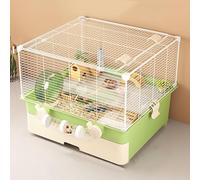 Cage à hamster de luxe, en maille métallique, design double couche, espace extra large, avec salle de bain, tunnel (vert)