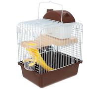 Cage à Hamster Double Couche Portable Roue et Abreuvoir | Pp et Fil de Fer, Structure à Glissière, Marron, pour Chinchilla et Petits Animaux de Compagnie