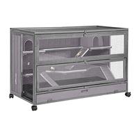 Cage à hamster en bois à 3 étages pour petits animaux avec jouet à mâcher, cachette, bascule, gamelle avec bol en plastique anti-fuite pour cochon d'Inde