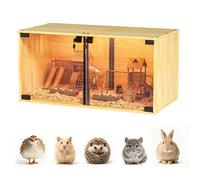 Cage à Hamster en Verre Trempé - BingoPaw - avec Bandeau LED - 80x40x40cm - Bois Naturel