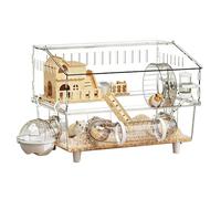 Cage à Hamster - Habitat en Bois Acrylique de 17,72 x 11,81 x 13,58 Pouces, enclos pour Petits Animaux à 2 Couches, boîte d'observation Transparente avec système de Salle de Bain avec Bouteille d'eau