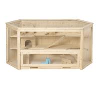 Cage À Hamster - Pawhut - 3 Niveaux - Bascules Fenêtres Bouteille D'eau Cabanes Toit Articulé - 115x60x55 Cm - Effet Bois Naturel