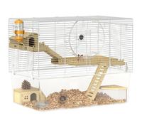 Cage à hamster - PawHut - à 3 niveaux - avec roue d'exercice, plateau transparent, cabanes, rampes - 59 x 35,5 x 47 cm - blanc