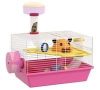 Cage à hamster - PawHut - rat rongeur avec plateforme - biberon eau - roue - maisonnette - 34 x 27 x 25 cm - rose