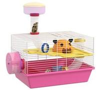 PawHut Cage à Hamster Rat Rongeur avec Plateforme, biberon Eau, Roue, maisonnette, 34 x 27 x 25 cm, Rose