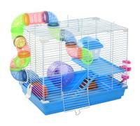 PawHut Cage à hamster rongeur 2 niveaux avec tunnel, biberon eau, roue, maisonnette, échelles dim. 46L x 30l x 37H cm
