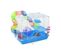Pawhut Cage à hamster 2 niveaux – tunnel, roue, biberon – 46x30x37 cm – métal blanc/PP bleu