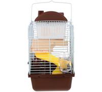 Cage à Hamster Toboggan Double Couche Portable | Abreuvoir Anti-fuite, pour Chinchilla et Petits Animaux, Pp et Fil de Fer, Roue Incluse, Marron