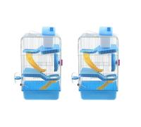 Cage à Hamster Trois Niveaux, Maison en Plastique Bleu 21x27x45 Cm | Conception à Glissière Multi-étages, Ventilation Circulante, Jug D’eau Anti-fuite, Roue de Course Incluse