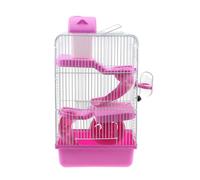 Cage à Hamster Villa de Luxe Trois Niveaux 23×17×45cm Rose | Pp et Fil de Fer, Design à Glissière Multicouche, Roue et Biberon Anti-fuite Inclus
