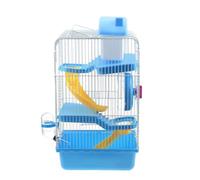 Cage à Hamster Villa Trois Niveaux 21x27x45 Cm en Plastique Bleu | Châssis Surélevé, Toboggan à Plusieurs Plateformes, Biberon Anti-fuite et Roue Inclus