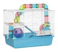 Cage À Hamsters 3 Niveaux - Tunnel, Abreuvoir, Roue, Maisonnette, Échelles - Dim. 59l X 36l X 47h Cm - Métal Pp Bleu Blanc