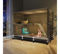 Cage à lapin avec roulettes, clapier d'intérieur en résine PP avec plateau, design ventilé, convient pour chatons et lapins, 111 x 47 x 47 cm
