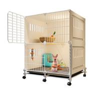 Cage à lapin avec roulettes, clapier d'intérieur en résine PP avec plateau, design ventilé, convient pour chatons et lapins, 111 x 47 x 47 cm